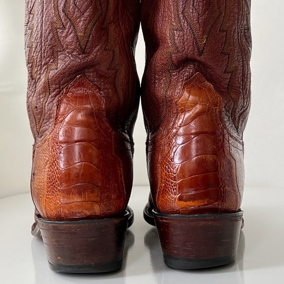 Lucchese 1883 Western Cowboy Boots Mens Brown Ostrich Leg Leather Size 9 Wide main image 5